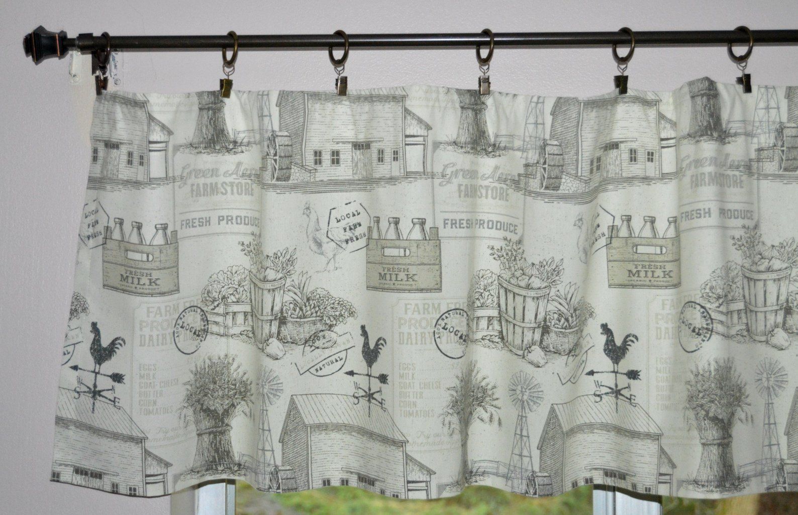 Farmhouse Valance . Farm Toile Rooster Valance  (View 6 of 20)