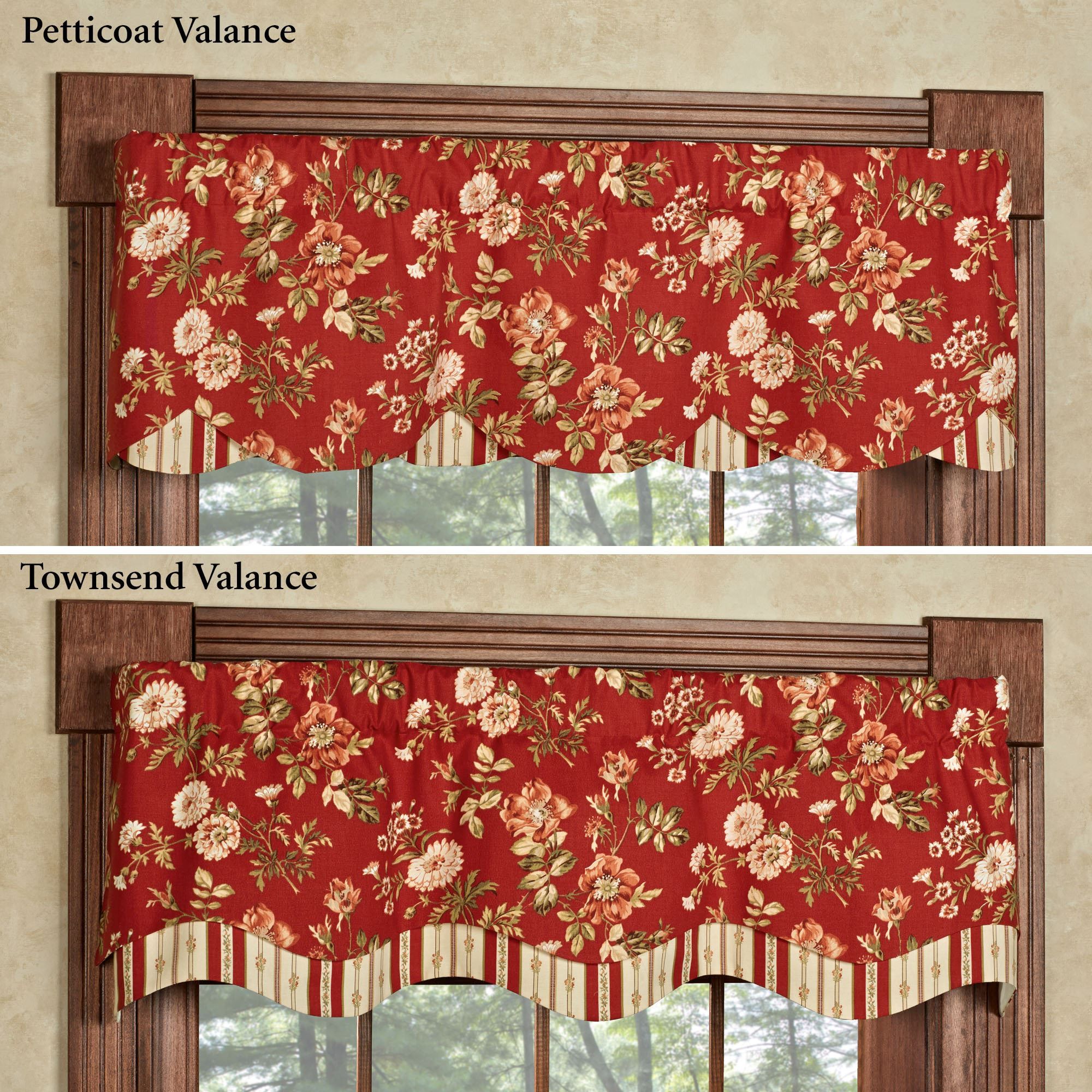 Farrell Dark Red Floral Layered Window Valance Regarding Floral Pattern Window Valances (Photo 6 of 20)