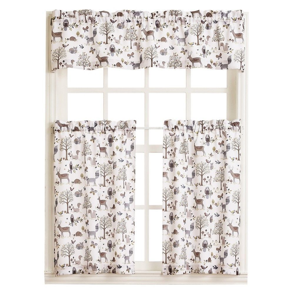 Forest Friends Kitchen Tier Pair – Ivory (56" X 24 In Traditional Tailored Tier And Swag Window Curtains Sets With Ornate Flower Garden Print (View 16 of 20)