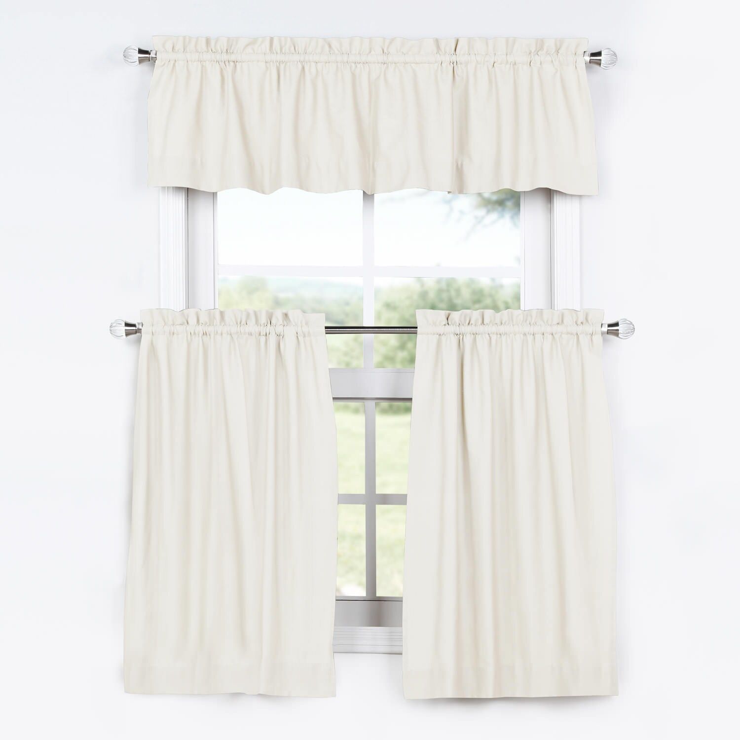 Fresh Popcorn Solid Cotton Kitchen Tier Curtain & Valance Set (3pc) In Rod Pocket Cotton Solid Color Ruched Ruffle Kitchen Curtains (Photo 9 of 20)