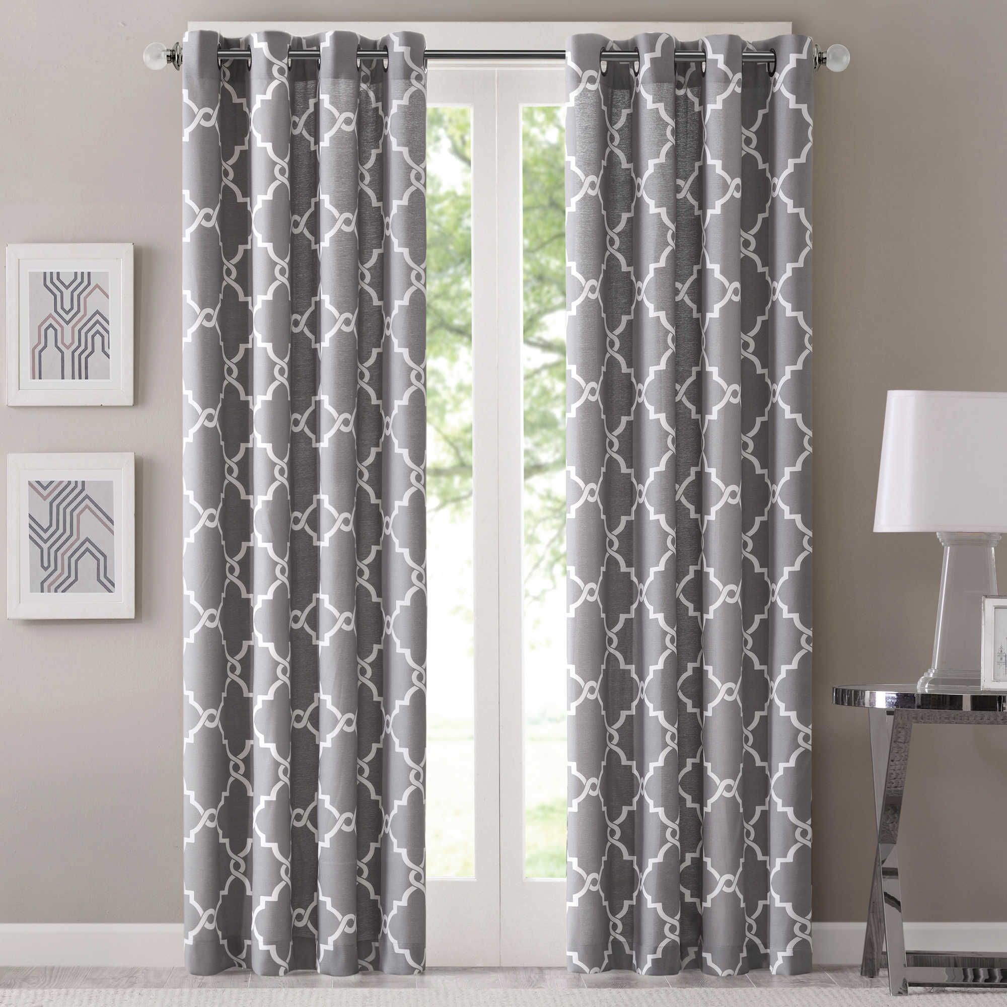 Fretwork 95 Inch Window Curtain Panel In Grey | Curtains Intended For Pastel Damask Printed Room Darkening Kitchen Tiers (View 11 of 20)
