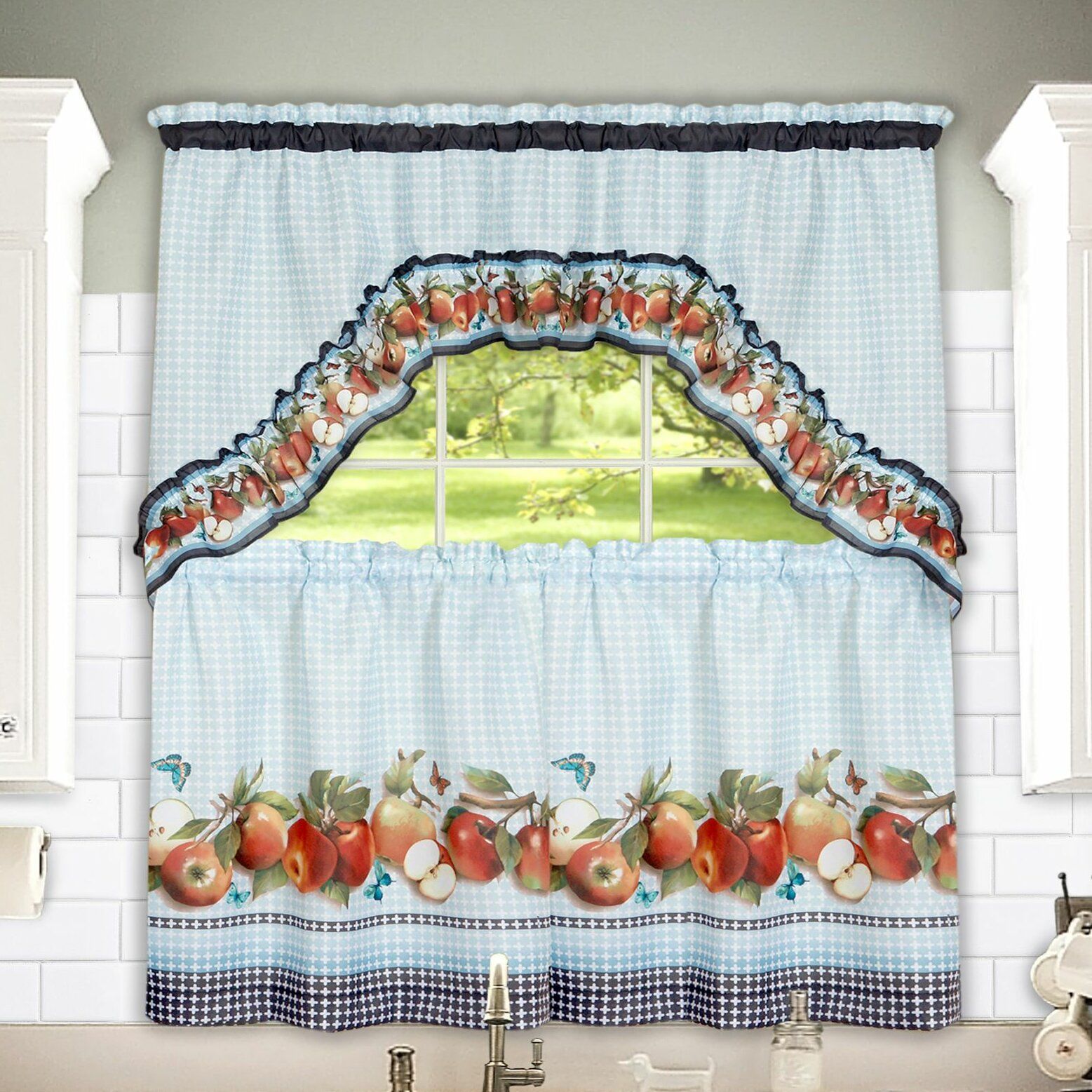 Golden Delicious 57" Tier And Swag Set With Regard To Traditional Tailored Tier And Swag Window Curtains Sets With Ornate Flower Garden Print (View 18 of 20)