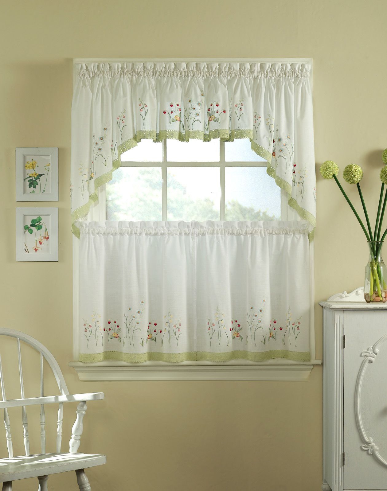 Half Window Curtains Ideas | Kitchen Curtains, Kitchen Intended For Traditional Tailored Tier And Swag Window Curtains Sets With Ornate Flower Garden Print (View 12 of 20)