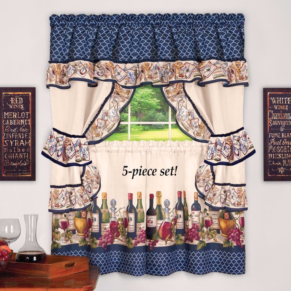 Hanging Cottage Curtain Decor With Colorful Border Of Wine Pertaining To Top Of The Morning Printed Tailored Cottage Curtain Tier Sets (View 5 of 20)