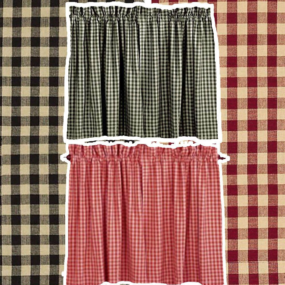 Heritage House Check Curtain Tiers | Ebay Pertaining To Hopscotch 24 Inch Tier Pairs In Neutral (Photo 19 of 20)