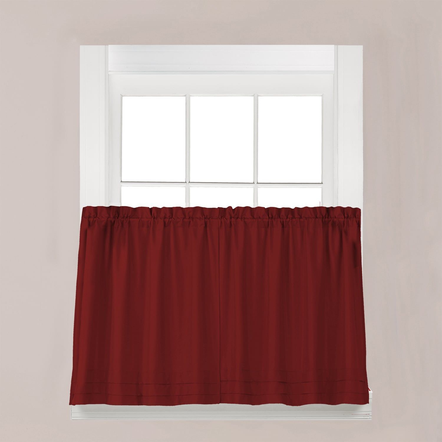 Holden Red 45" Kitchen Curtain Tier Set | Tier Curtains Throughout Modern Subtle Texture Solid Red Kitchen Curtains (View 8 of 20)