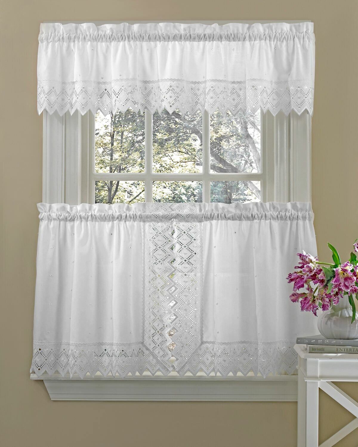 Housley Ornate Elegance Poly Cotton Embroidered Tailored Swag 70" Kitchen  Curtain For Floral Embroidered Sheer Kitchen Curtain Tiers, Swags And Valances (View 10 of 20)