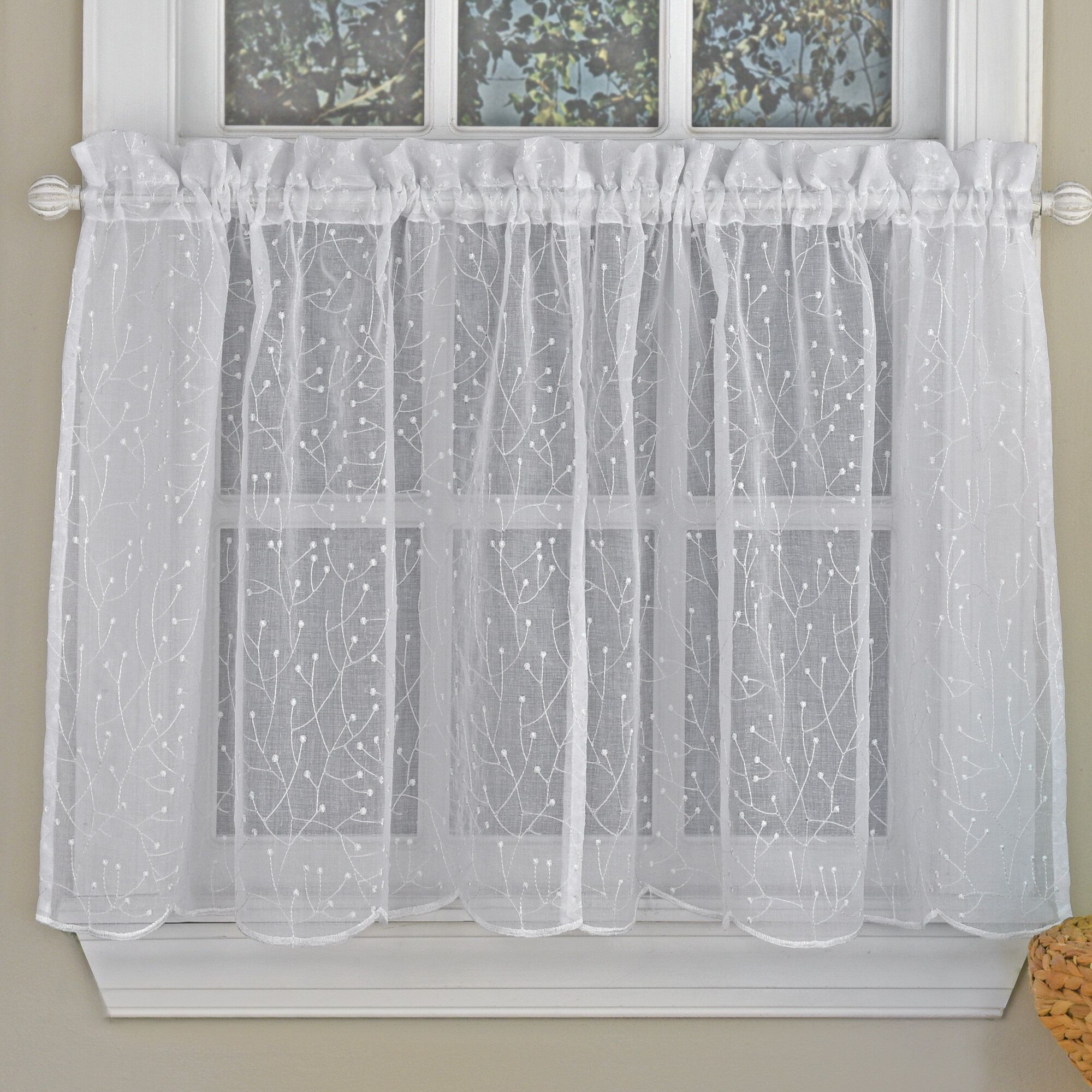 Howarth Floral Spray Semi Sheer Kitchen 55" Window Valance Throughout Floral Embroidered Sheer Kitchen Curtain Tiers, Swags And Valances (View 16 of 20)