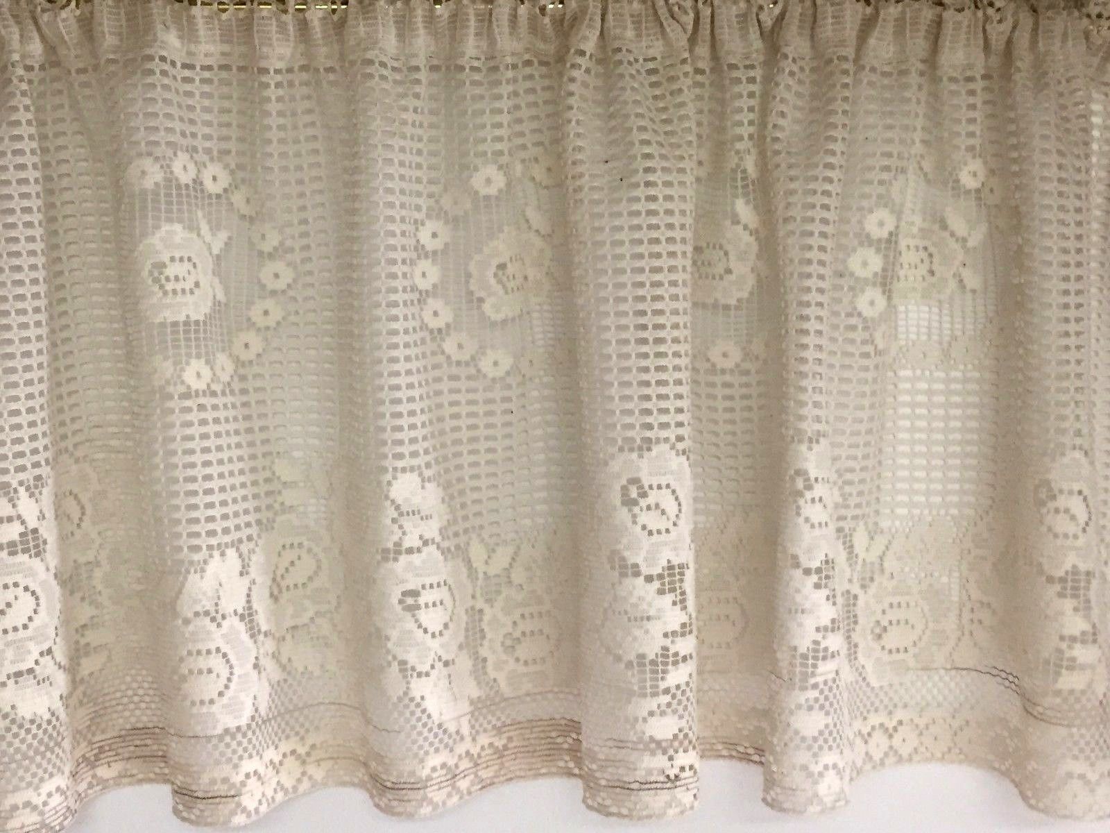 Ivory Lace Valance Basketweave Floral And 50 Similar Items Regarding Floral Lace Rod Pocket Kitchen Curtain Valance And Tiers Sets (View 17 of 20)