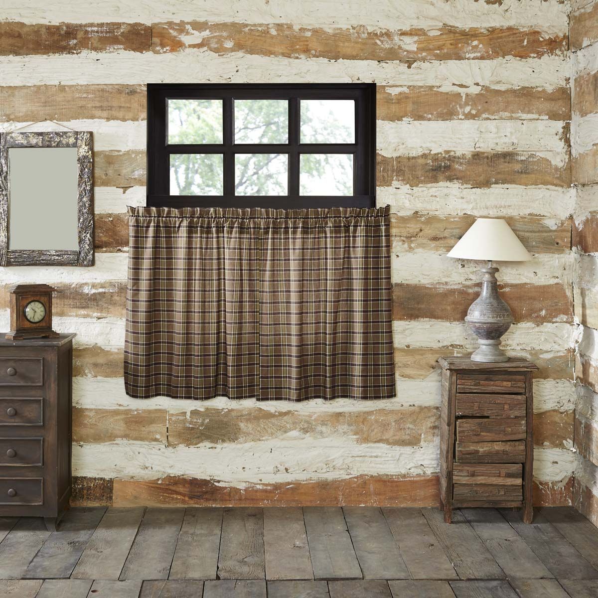 Khaki Tan Rustic & Lodge Kitchen Curtains Wyatt Rod Pocket Cotton Plaid  24x36 Tier Pair For Rustic Kitchen Curtains (View 13 of 20)