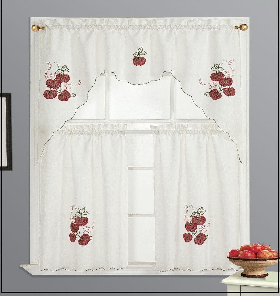 Kitchen Apple Curtain Set | Projects To Try In 2019 With Regard To Imperial Flower Jacquard Tier And Valance Kitchen Curtain Sets (Photo 5 of 20)