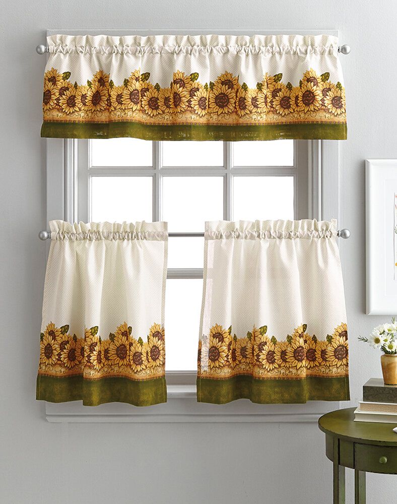 Laurel Foundry Modern Farmhouse Pierceton Sunflower Graden 3 With Regard To Traditional Tailored Window Curtains With Embroidered Yellow Sunflowers (View 14 of 20)