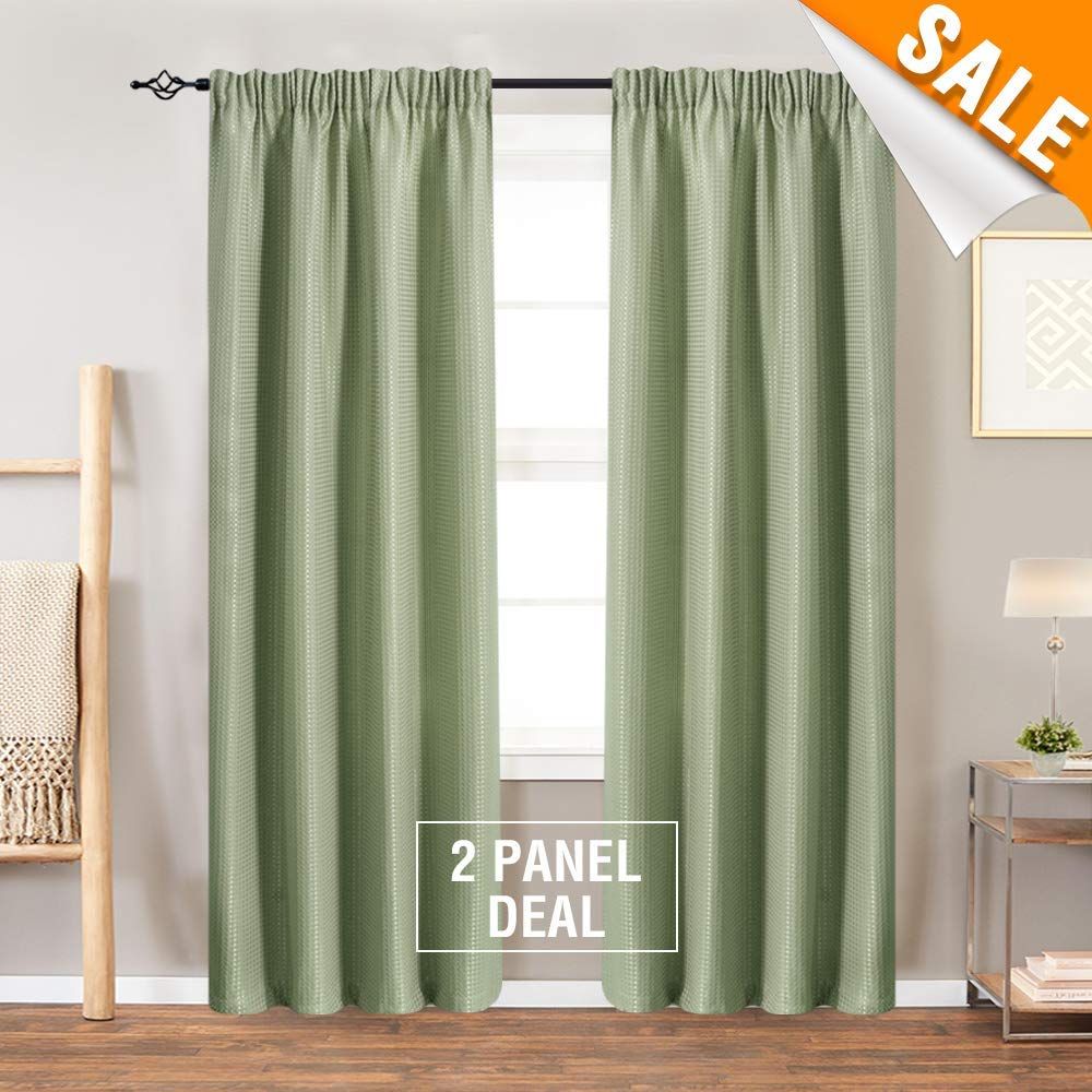 Lazzzy Rod Pocket Window Curtain Panels For Bedroom Waffle Weave Textured  Tier Curtains For Kitchen Bathroom Curtains 1 Pair 90 Inch, Olive For Rod Pocket Kitchen Tiers (View 13 of 20)