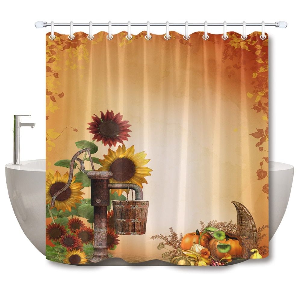 Lb Sunflowers And Fruits Of Harvest Autumn Shower Curtain Mat Set Extra  Long Waterproof Bathroom Fabric For Art Bathtub Decor Intended For Window Curtains Sets With Colorful Marketplace Vegetable And Sunflower Print (View 15 of 20)