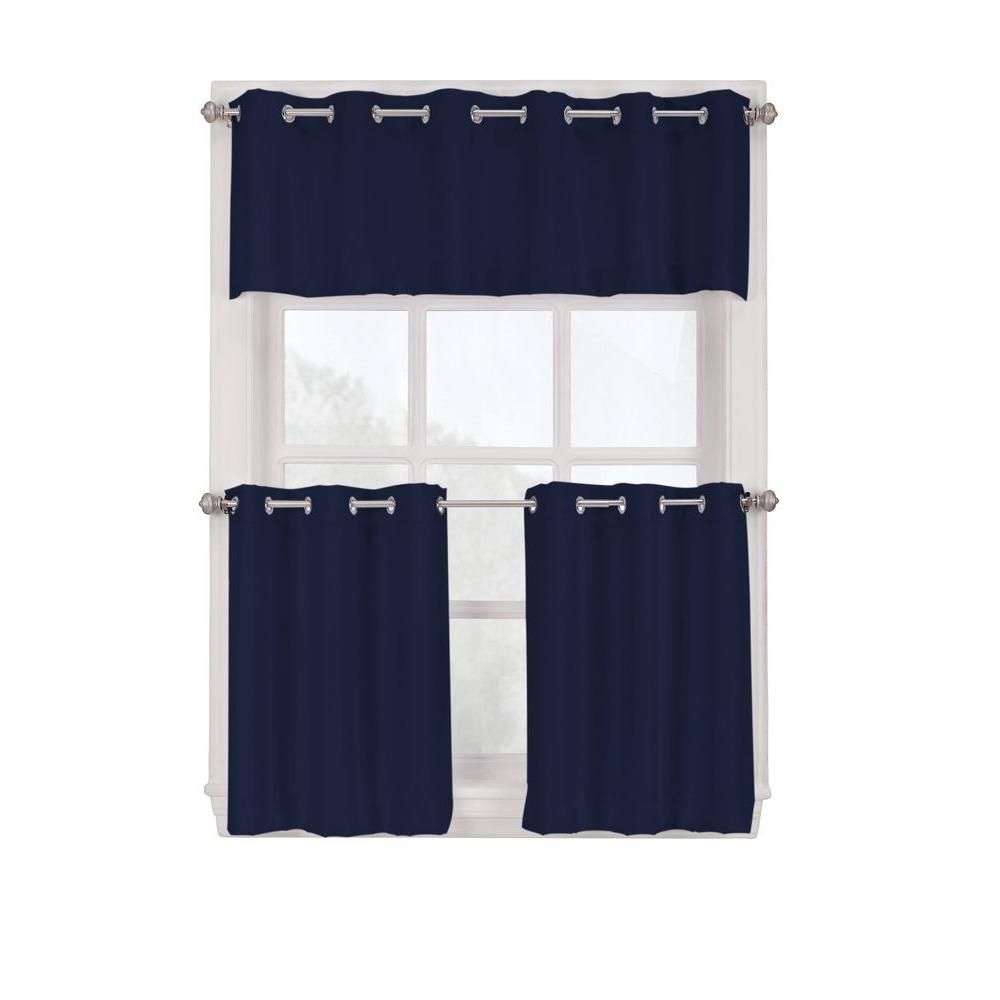 Lichtenberg Semi Opaque Navy Montego Grommet Kitchen Curtain Tiers, 56 In.  W X 24 In. L Pertaining To Light Filtering Kitchen Tiers (Photo 10 of 20)