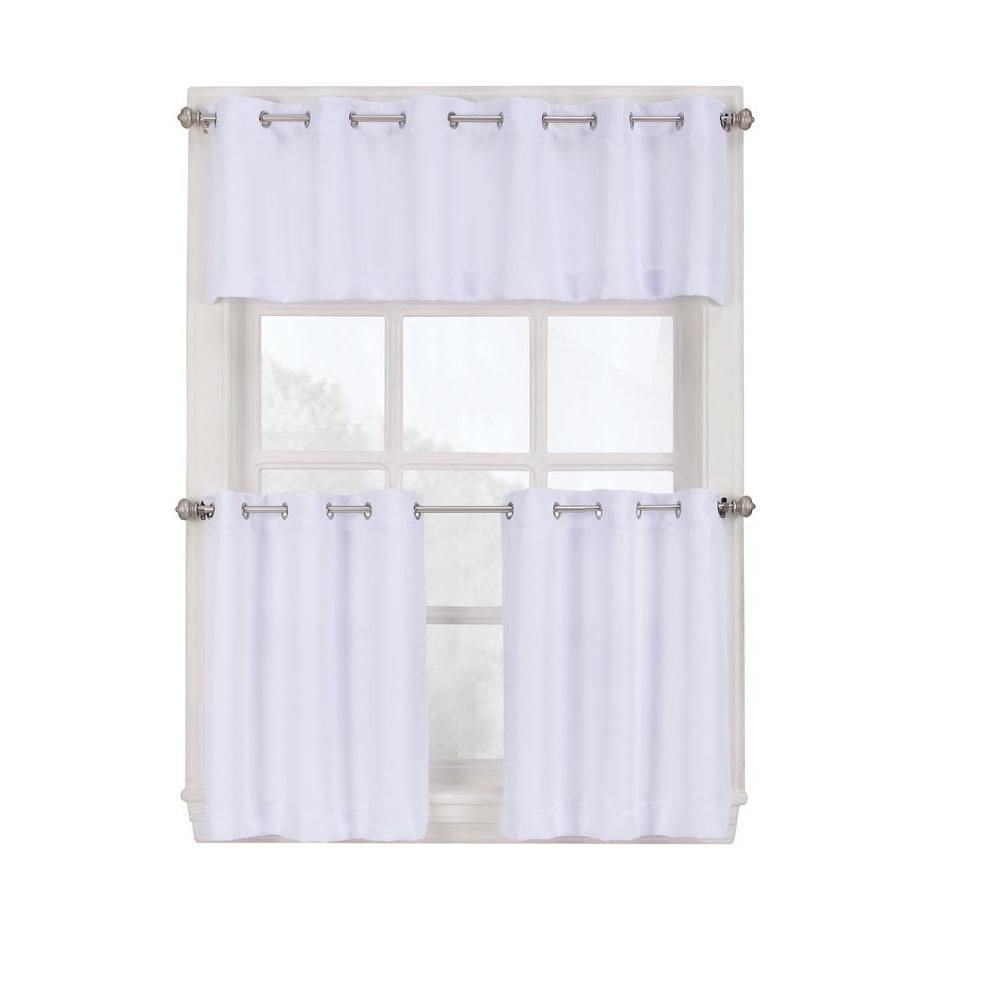 Lichtenberg Semi Opaque White Montego Grommet Kitchen Curtain Tiers, 56 In.  W X 36 In. L Regarding Sheer Lace Elongated Kitchen Curtain Tier Pairs (Photo 18 of 20)