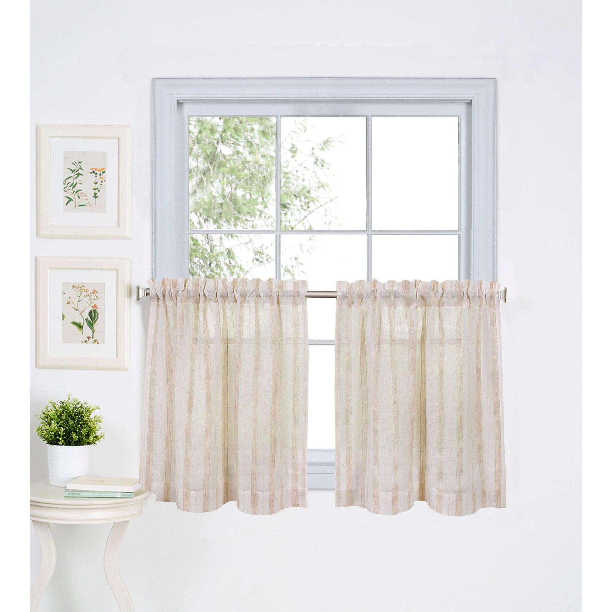 Linen Stripe Rod Pocket Kitchen Tier Window Curtain Set Of 2 Inside Rod Pocket Kitchen Tiers (Photo 1 of 20)