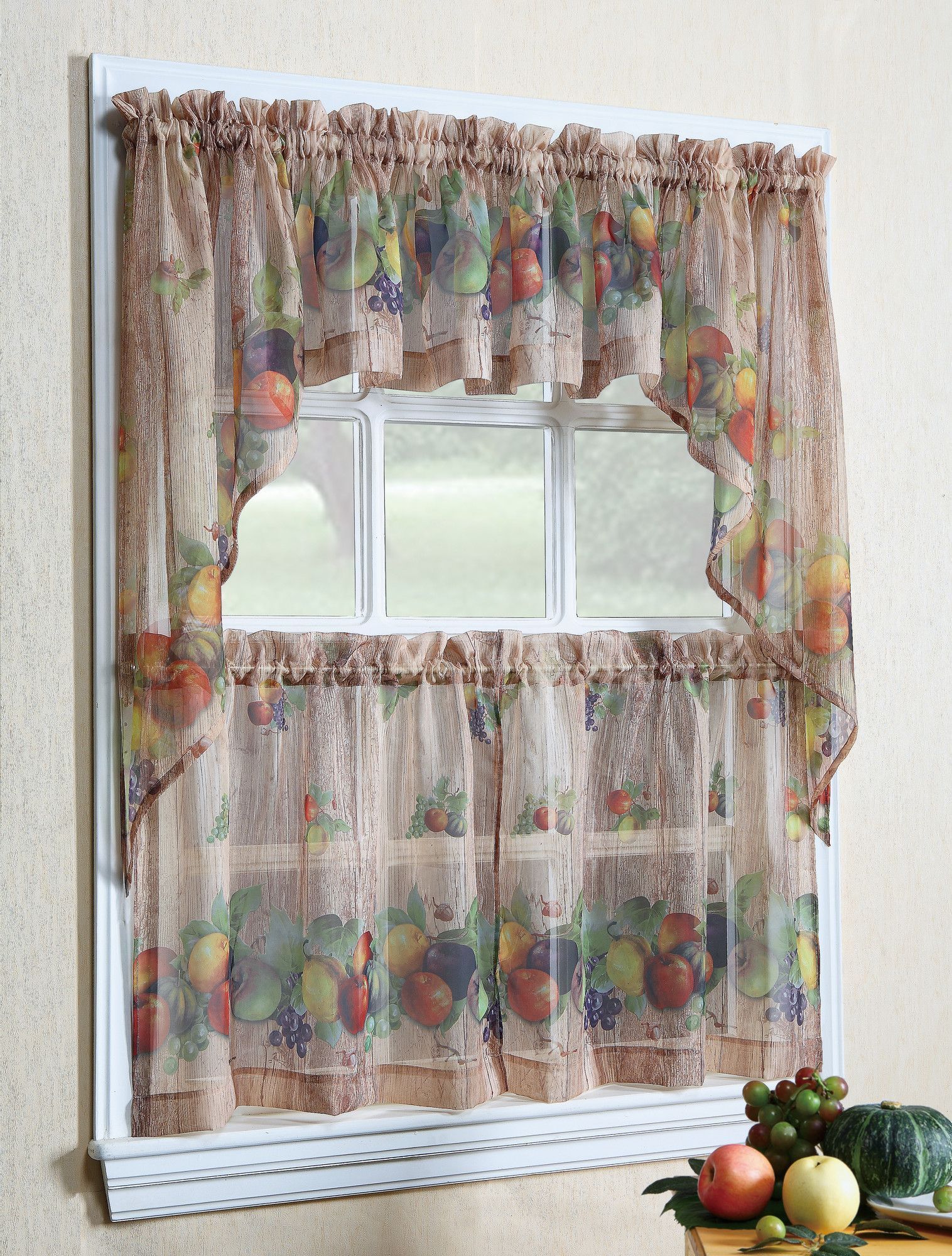 Living Buffalo Check Cafe Curtain (set Of 2) | Curtains Inside Delicious Apples Kitchen Curtain Tier And Valance Sets (View 9 of 20)