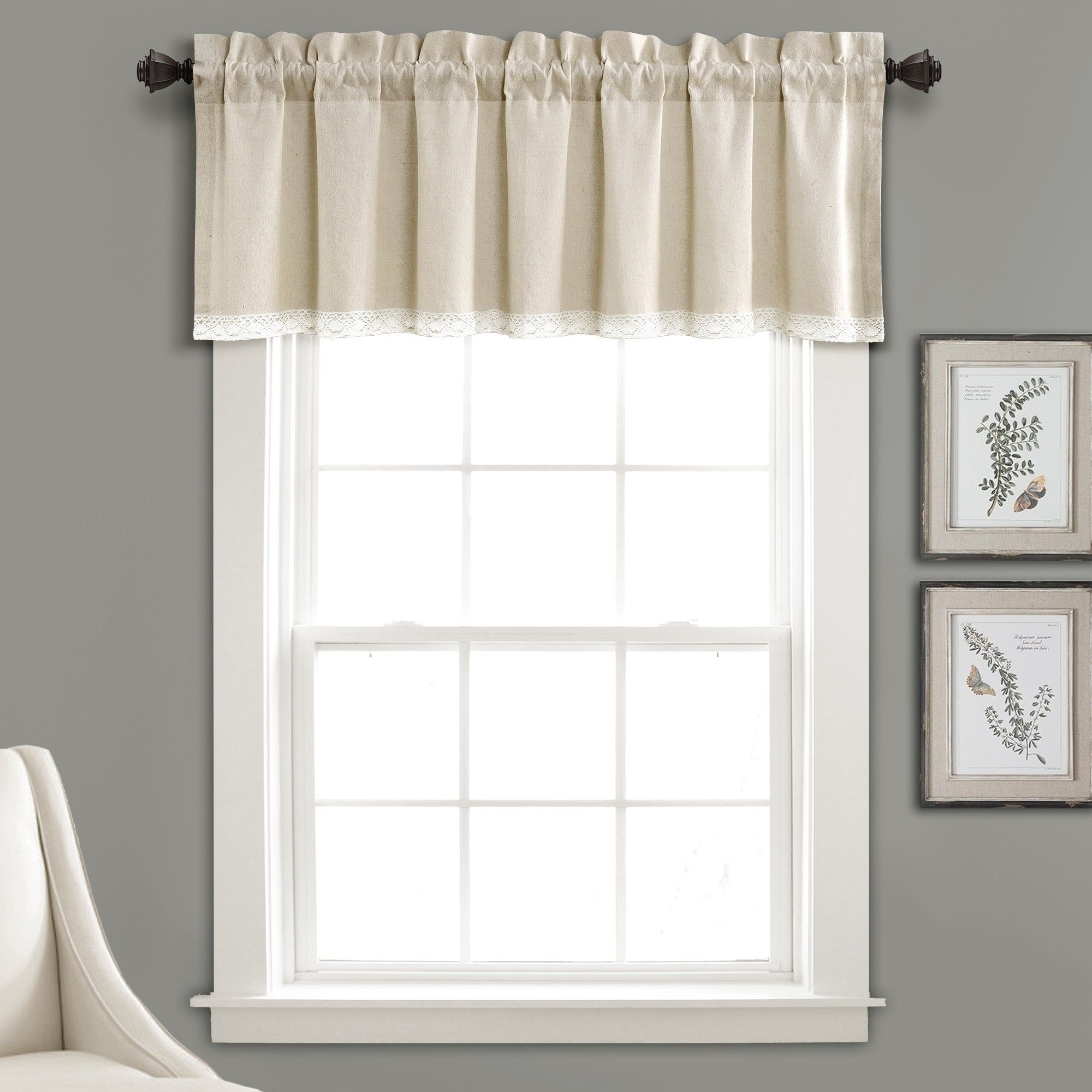 Lush Decor Linen Lace Window Curtain Valance – 52"w X 18"l Within Hudson Pintuck Window Curtain Valances (Photo 8 of 20)