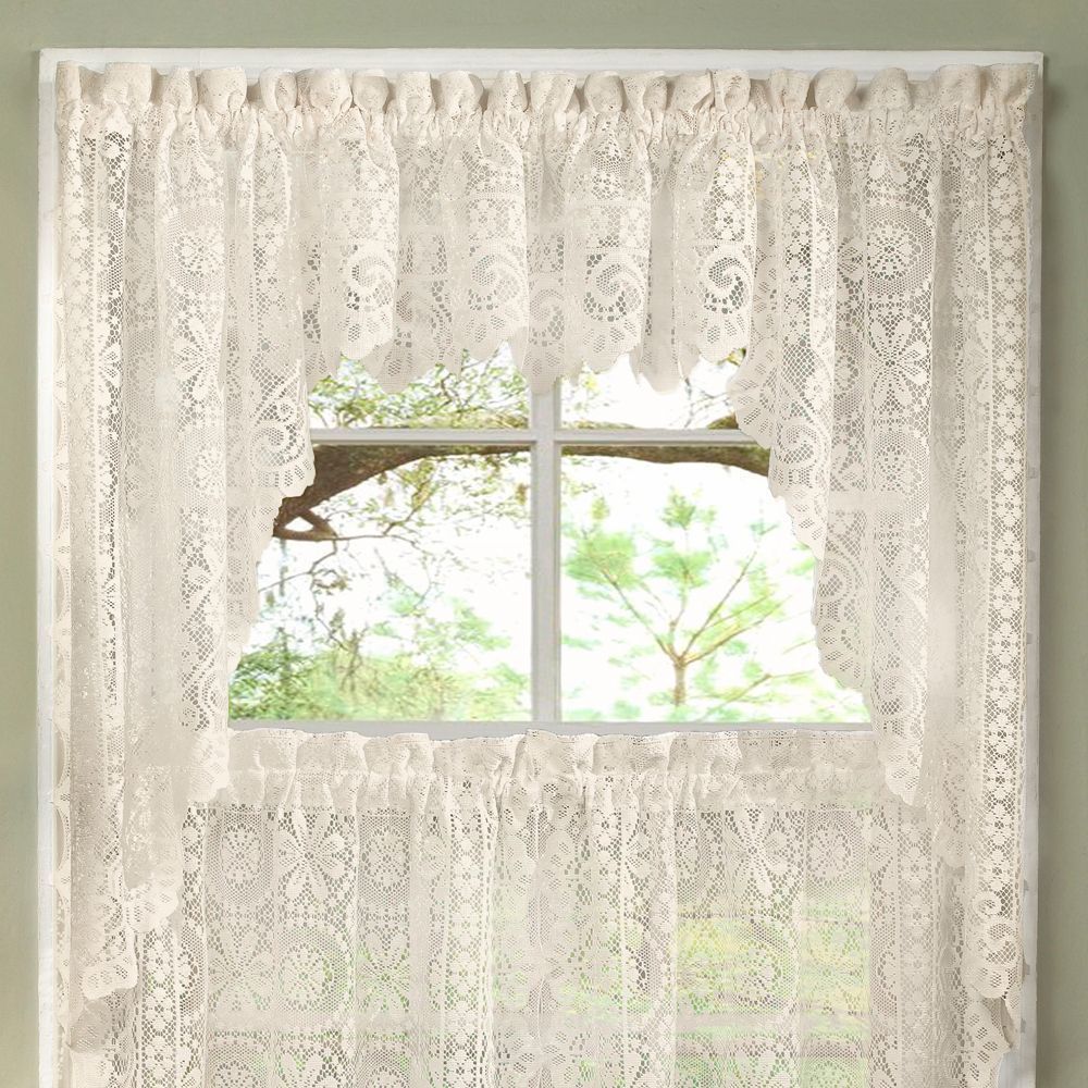 Luxurious Old World Style Lace Kitchen Curtains  Tiers And Within Elegant White Priscilla Lace Kitchen Curtain Pieces (View 16 of 20)