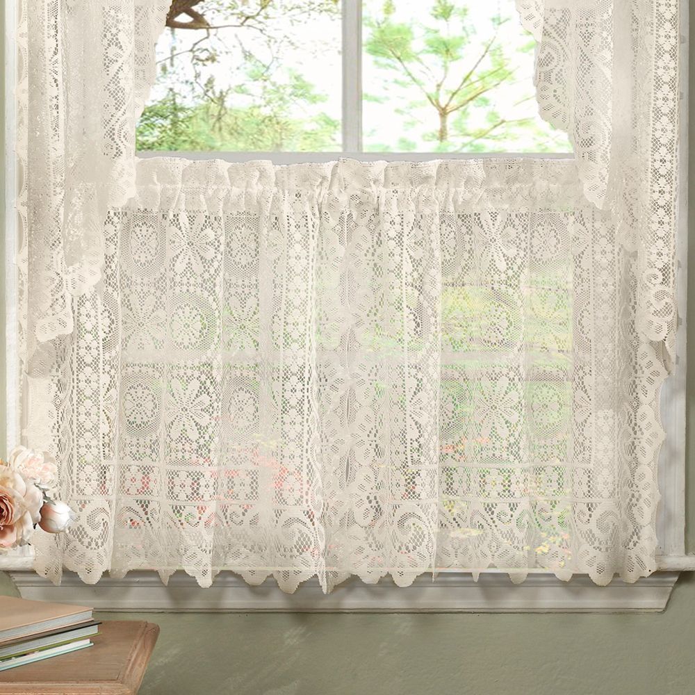 Luxurious Old World Style Lace Kitchen Curtains  Tiers And Within Elegant White Priscilla Lace Kitchen Curtain Pieces (View 13 of 20)