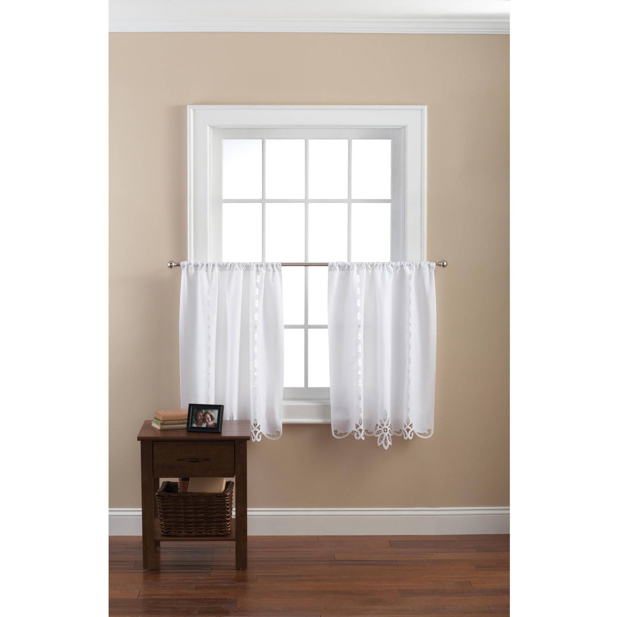 Mainstays Battenburg White Lace Kitchen Curtains, Set Of 2 – Walmart Inside Classic Kitchen Curtain Sets (View 5 of 20)
