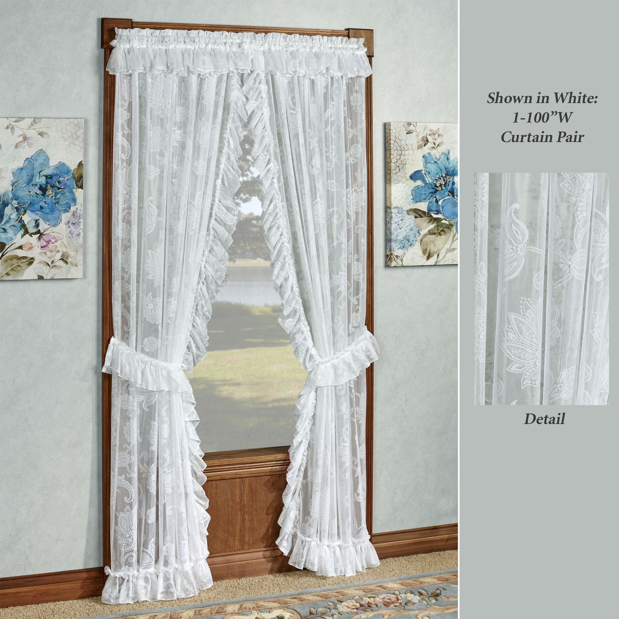 Maison Semi Sheer Lace Ruffled Priscilla Curtains Inside Elegant White Priscilla Lace Kitchen Curtain Pieces (Photo 10 of 20)