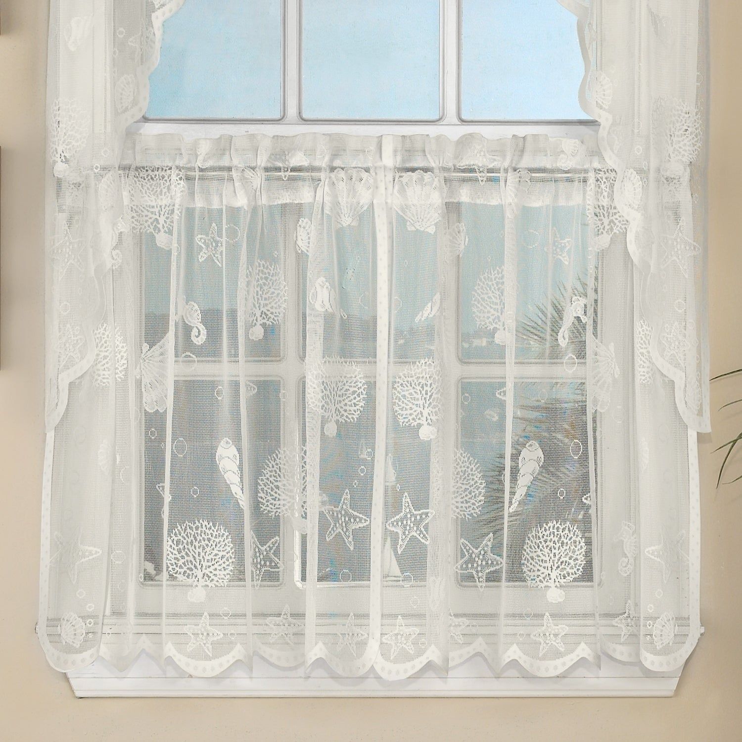 Featured Photo of 2024 Best of Marine Life Motif Knitted Lace Window Curtain Pieces