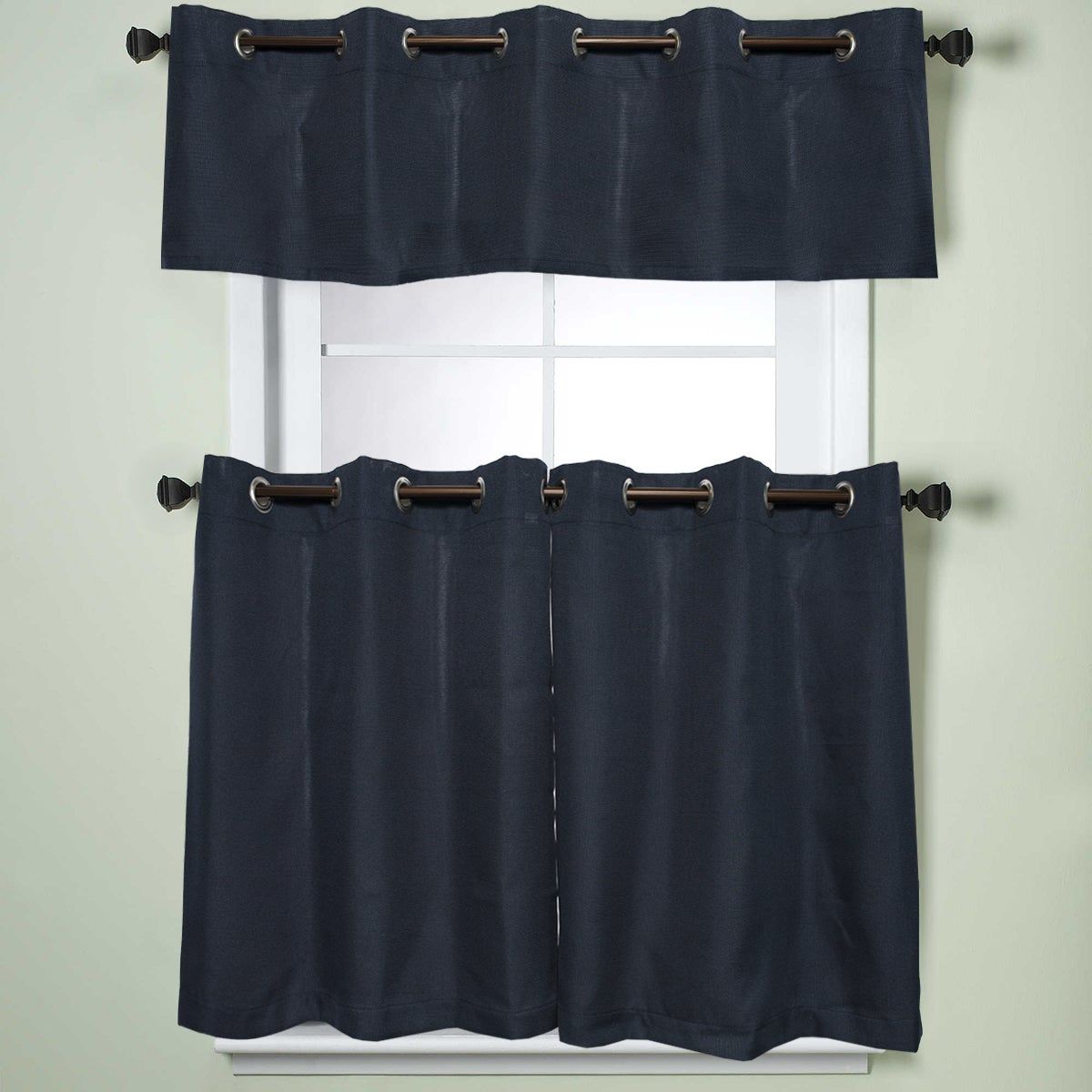 Modern Subtle Texture Solid Navy Kitchen Curtain Parts With Grommets  Tier  And Valance Options Throughout Modern Subtle Texture Solid Red Kitchen Curtains (View 5 of 20)