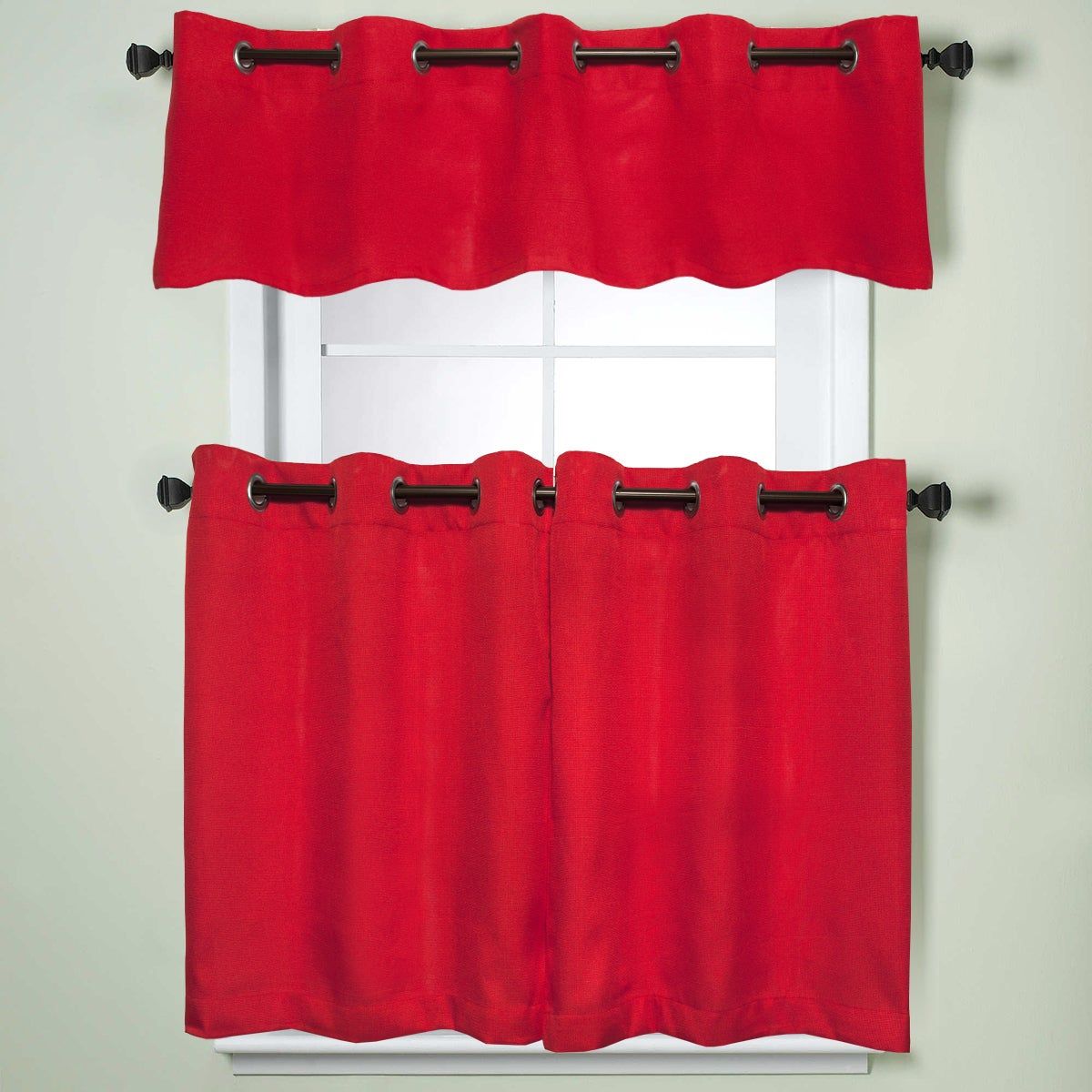 Modern Subtle Texture Solid Red Kitchen Curtain Parts With Grommets  Tier  And Valance Options Intended For Modern Subtle Texture Solid Red Kitchen Curtains (Photo 1 of 20)