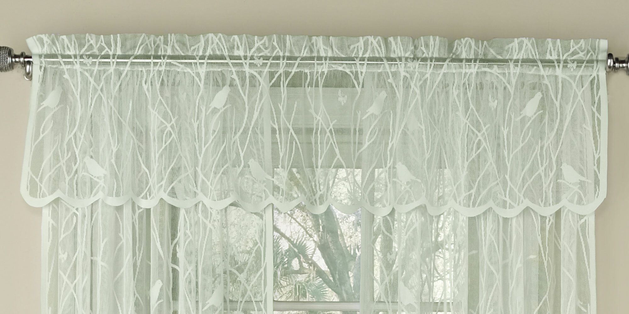 Nardi Knit Lace Song Bird Motif 56" Window Valance With White Knit Lace Bird Motif Window Curtain Tiers (View 11 of 20)