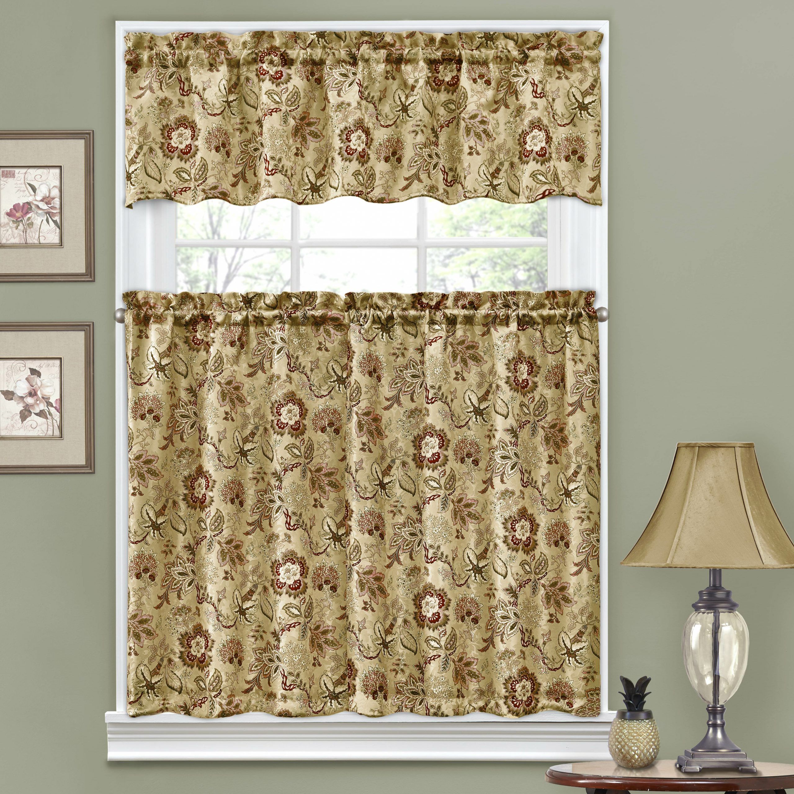 Navarra Floral 52" Valance And Tier Set In Floral Watercolor Semi Sheer Rod Pocket Kitchen Curtain Valance And Tiers Sets (Photo 4 of 20)