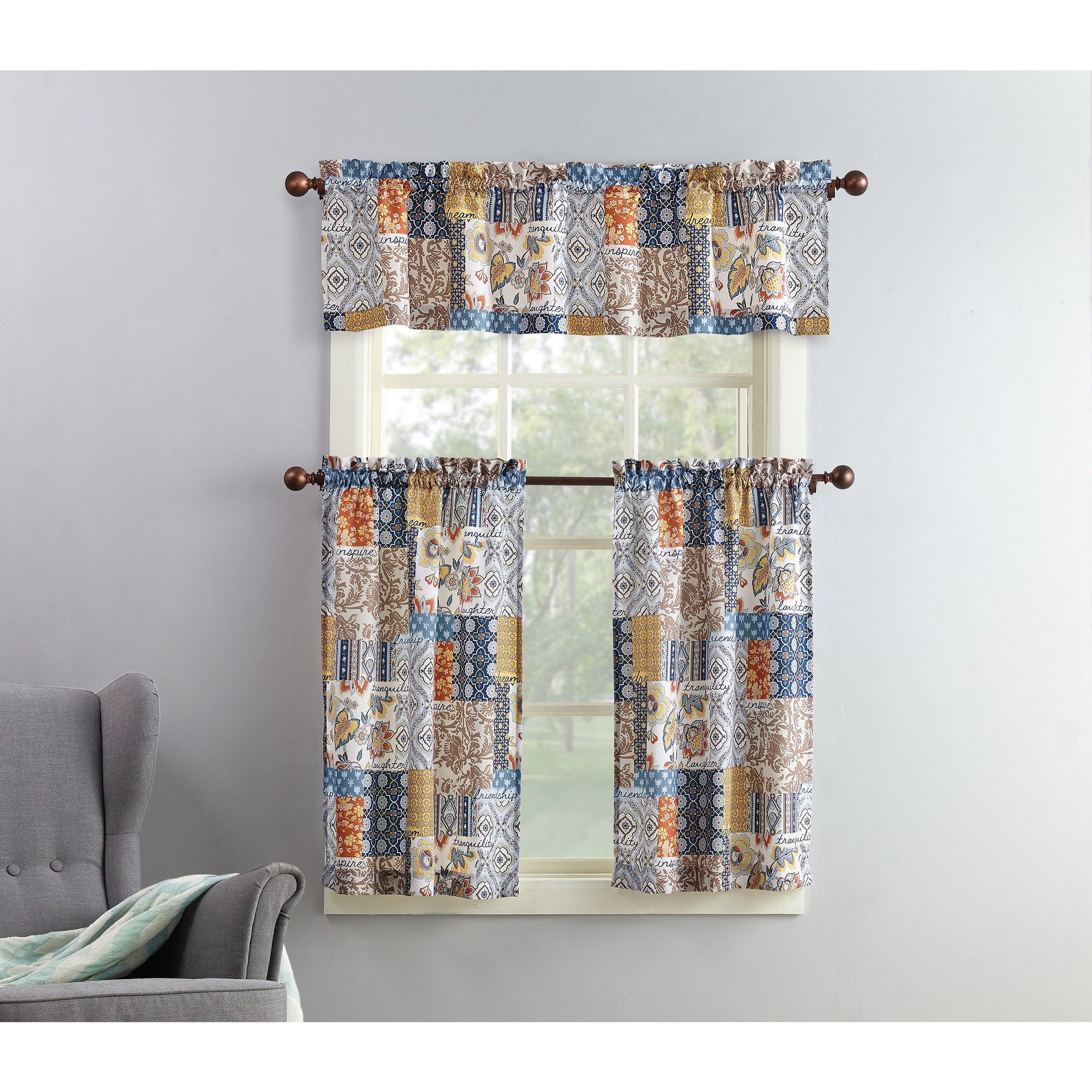 No. 918 Antoinette Patchwork Print Microfiber 3 Piece Kitchen Curtain  Valance And Tiers Set Within Microfiber 3 Piece Kitchen Curtain Valance And Tiers Sets (Photo 9 of 20)