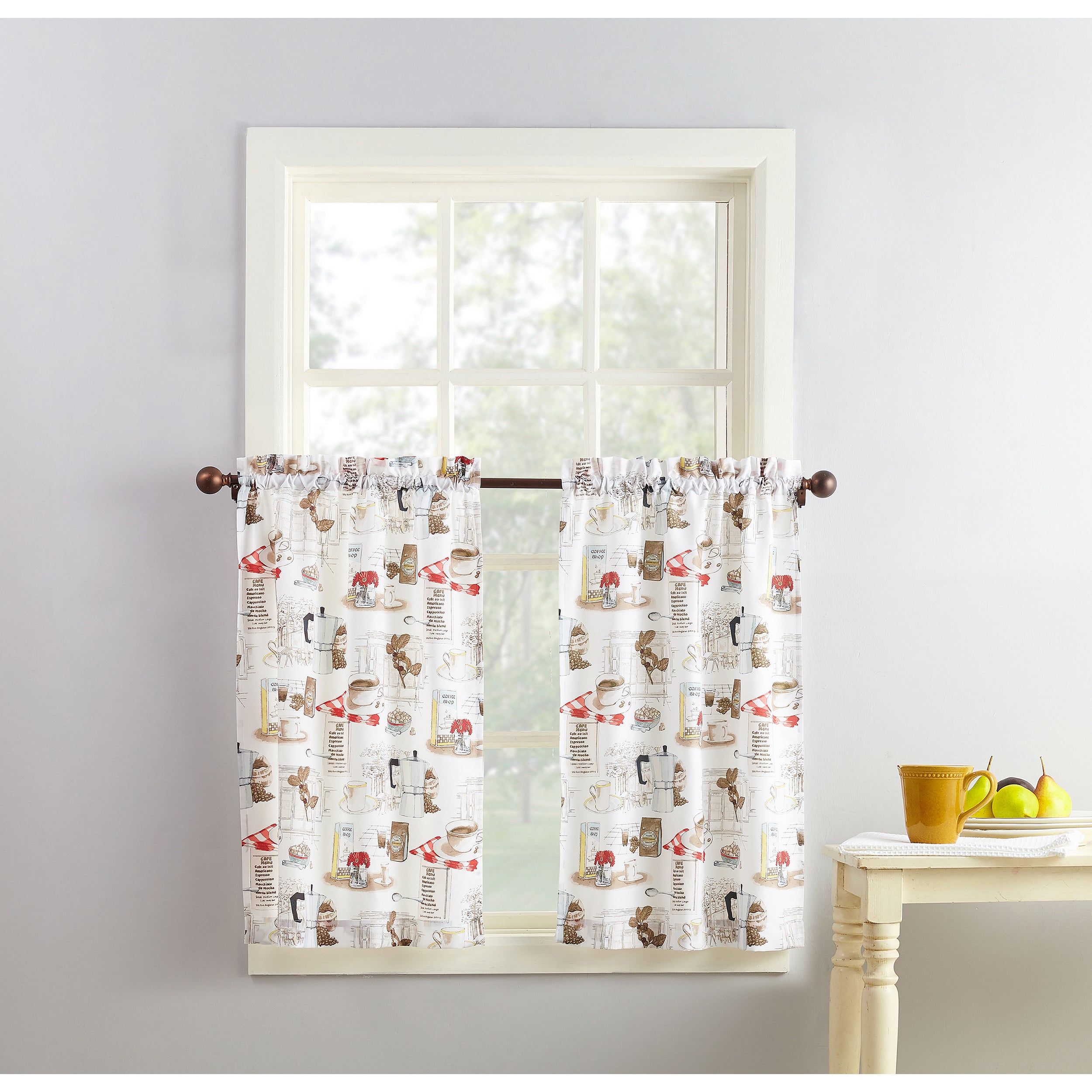 No. 918 Brew Coffee Shop Microfiber 3 Piece Kitchen Curtain Valance And  Tiers Set Within Coffee Embroidered Kitchen Curtain Tier Sets (Photo 8 of 20)