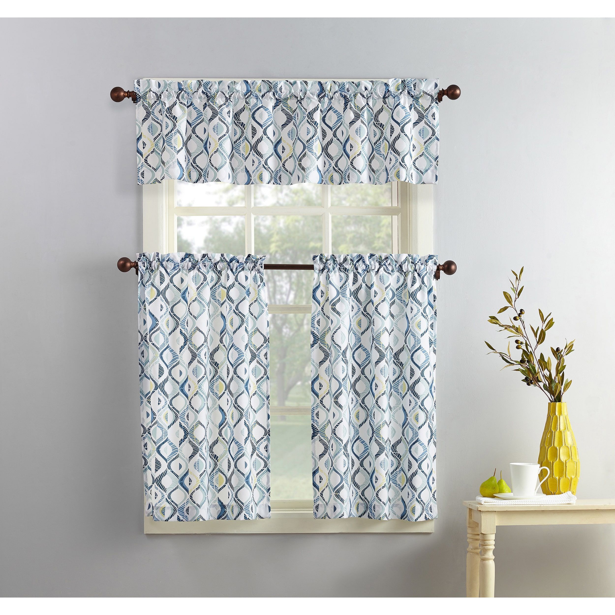 No. 918 Geometric Print Microfiber 3 Piece Kitchen Curtain In Microfiber 3 Piece Kitchen Curtain Valance And Tiers Sets (Photo 4 of 20)