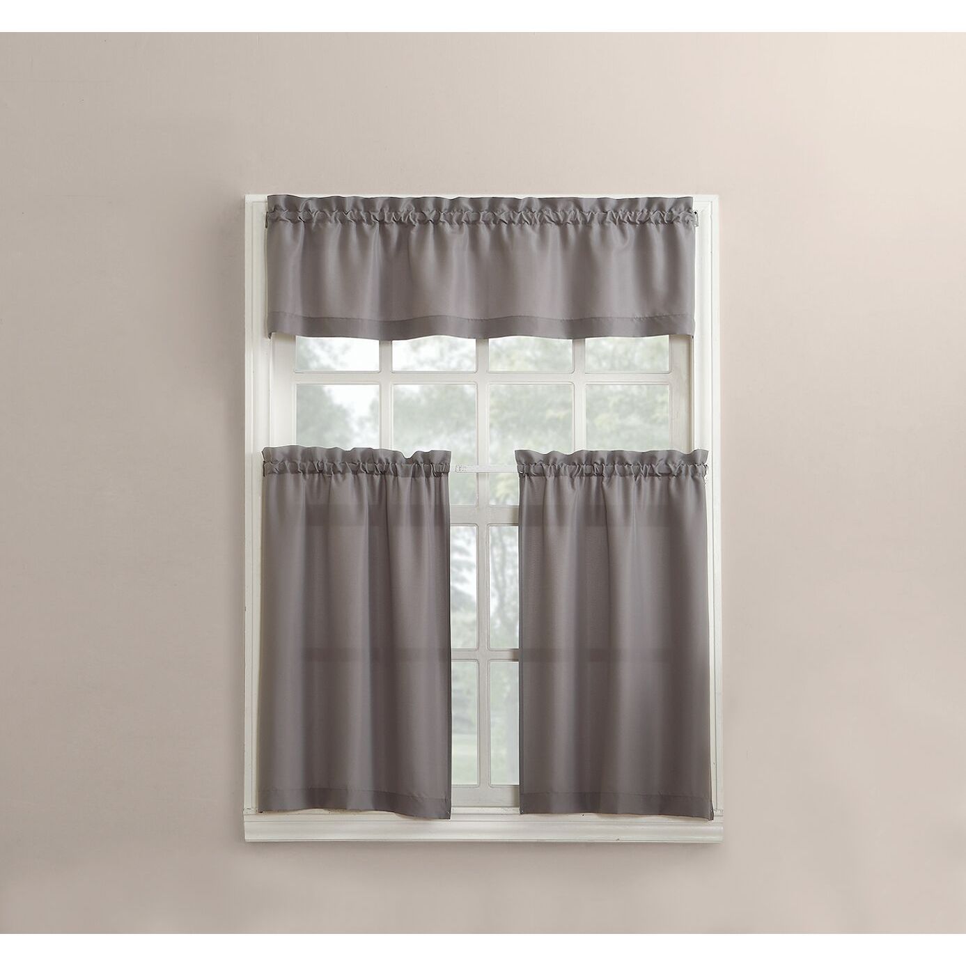 No. 918 Martine Solid Microfiber 3 Piece Kitchen Curtain Valance And Tiers  Set With Bermuda Ruffle Kitchen Curtain Tier Sets (Photo 9 of 20)