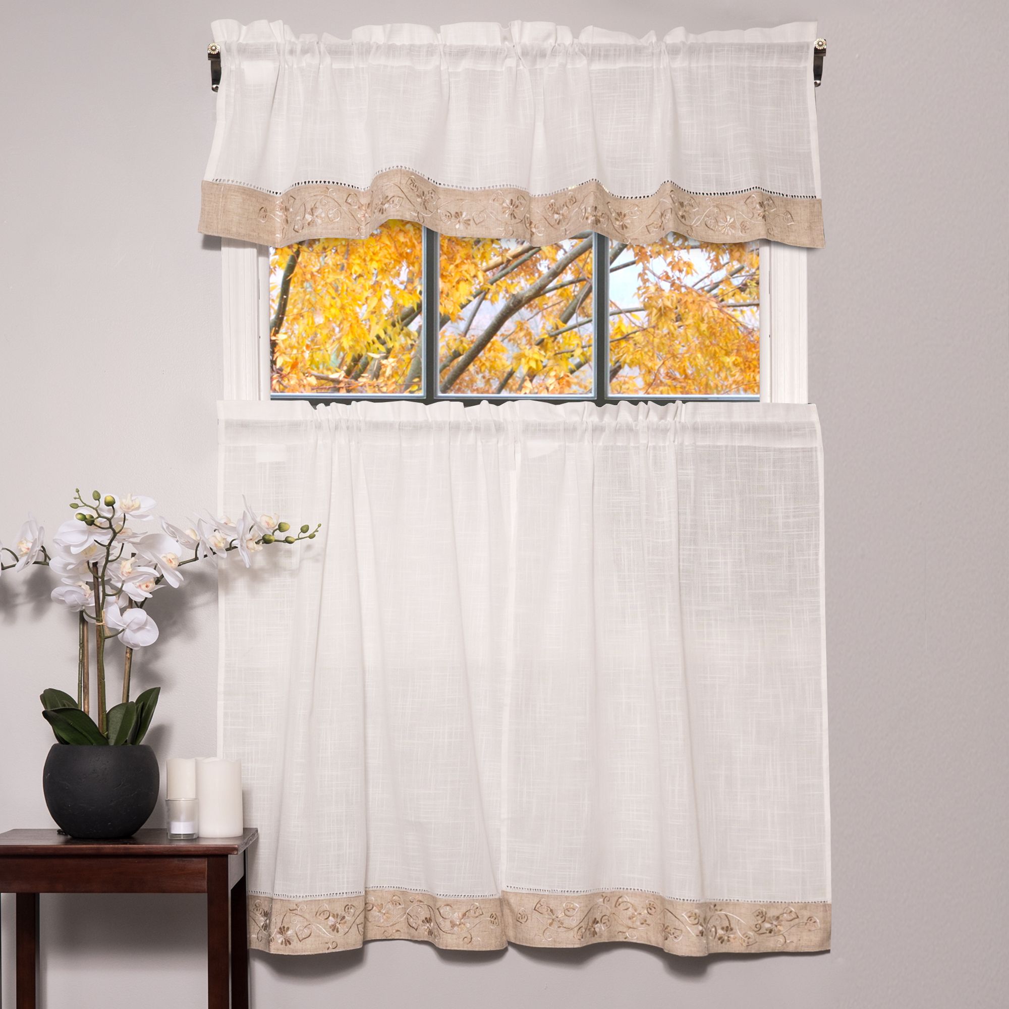 Oakwood Linen Style Kitchen Window Curtain 58" X 36" Kitchen Curtains, Set  Of 2, Natural Intended For Oakwood Linen Style Decorative Window Curtain Tier Sets (Photo 4 of 20)