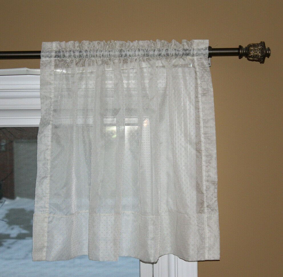 Off White Raised Polka Dot Sheer Window Valance, 39" X 24" | Ebay With Regard To White Tone On Tone Raised Microcheck Semisheer Window Curtain Pieces (View 14 of 20)