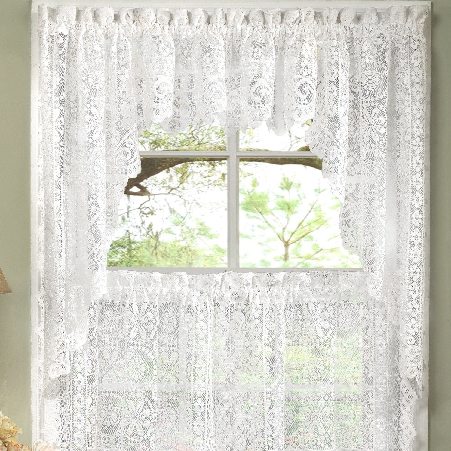 Old World Style Floral Heavy Lace Kitchen 30" Curtain Regarding Luxurious Kitchen Curtains Tiers, Shade Or Valances (View 3 of 20)