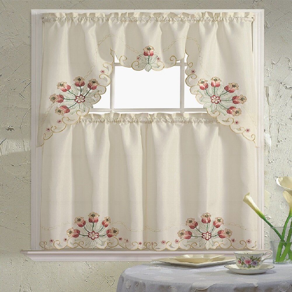 Ophelia & Co. Meier Embroidered 60" Valance And Tier Set Intended For Urban Embroidered Tier And Valance Kitchen Curtain Tier Sets (Photo 18 of 20)