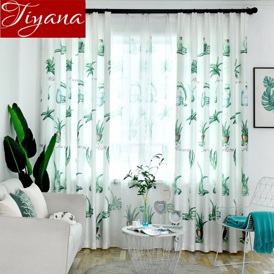 Plant Curtain For Modern Window Bedroom Green Leave Design Tulle Curtains  Drapes Rustic Kitchen Sheer Fabrics Cortinas T&162 #30 Within Rustic Kitchen Curtains (View 20 of 20)