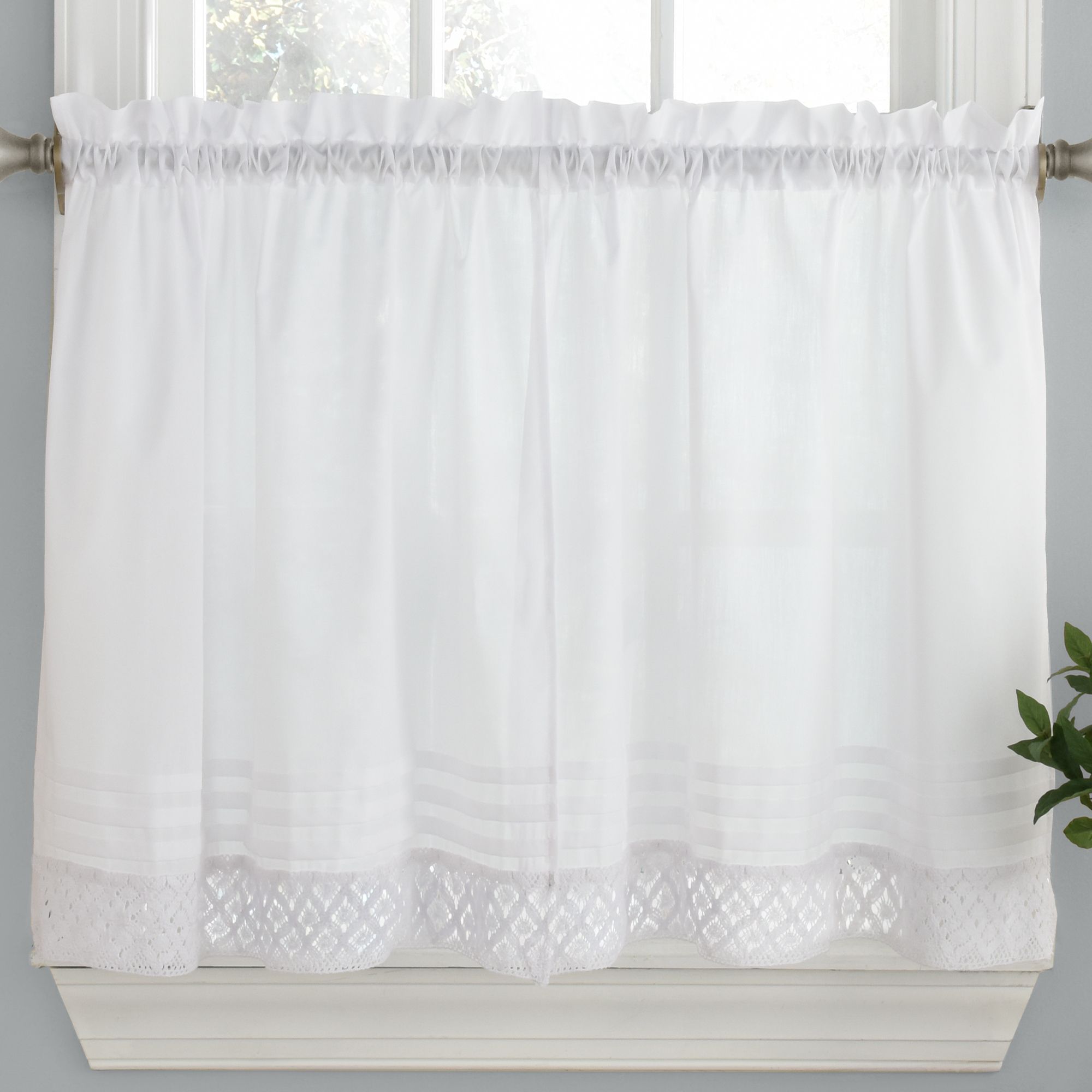Pleated Crochet Kitchen Window Curtain Tier Pair Or Valance White For Pleated Curtain Tiers (View 5 of 20)