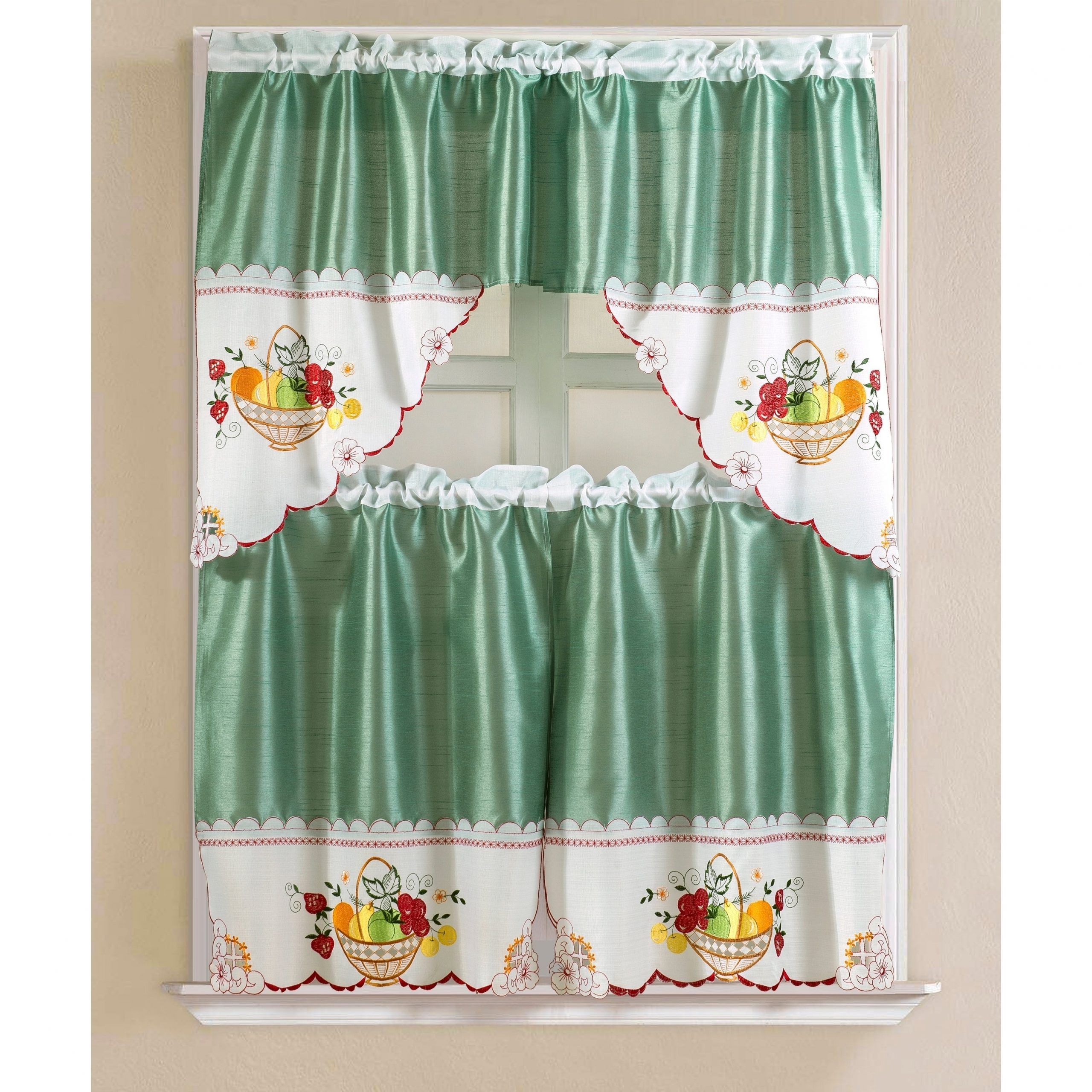 Porch & Den Eastview Faux Silk 3 Piece Kitchen Curtain Set Inside Red Delicious Apple 3 Piece Curtain Tiers (View 18 of 20)