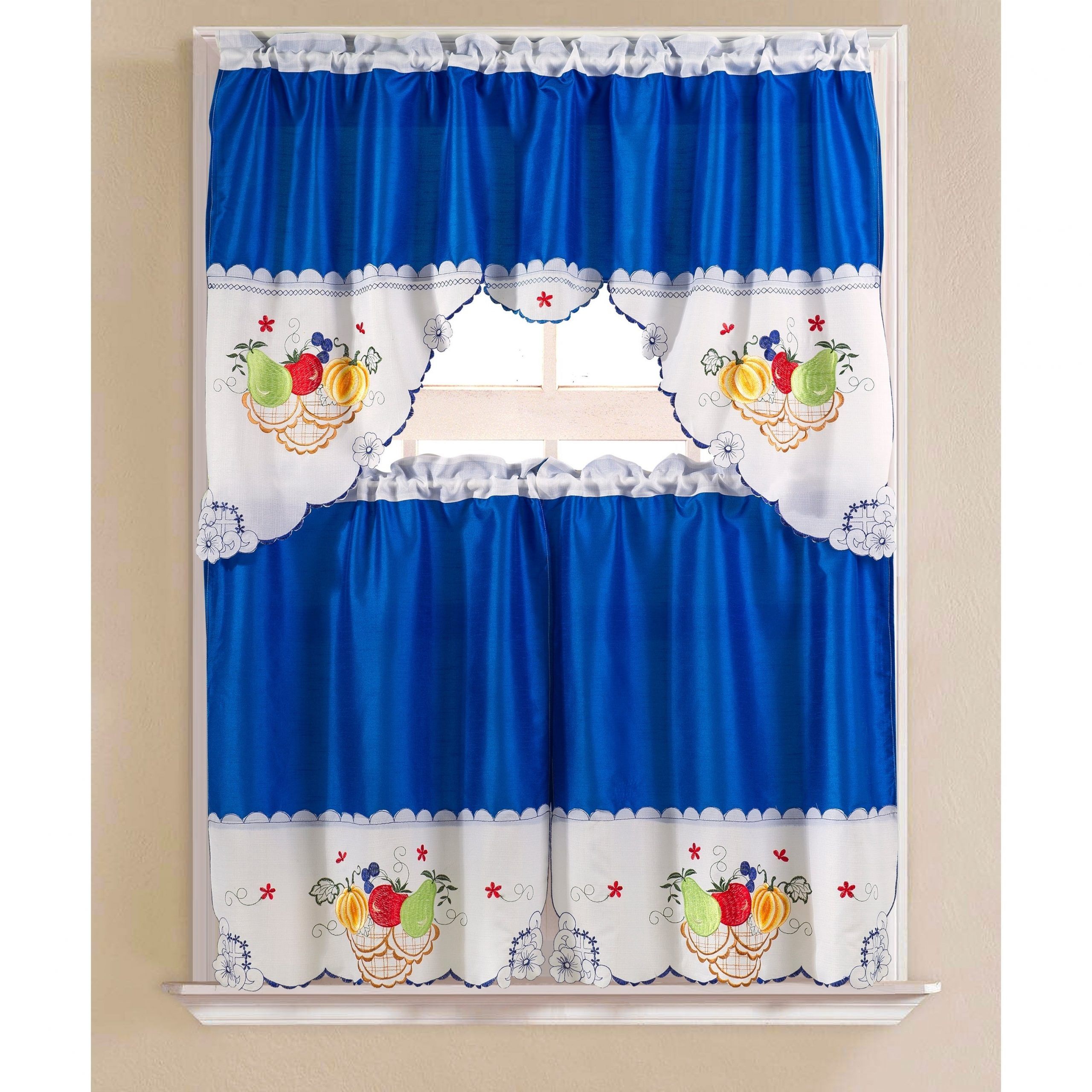 Porch & Den Eastview Faux Silk 3 Piece Kitchen Curtain Set Pertaining To Imperial Flower Jacquard Tier And Valance Kitchen Curtain Sets (Photo 2 of 20)