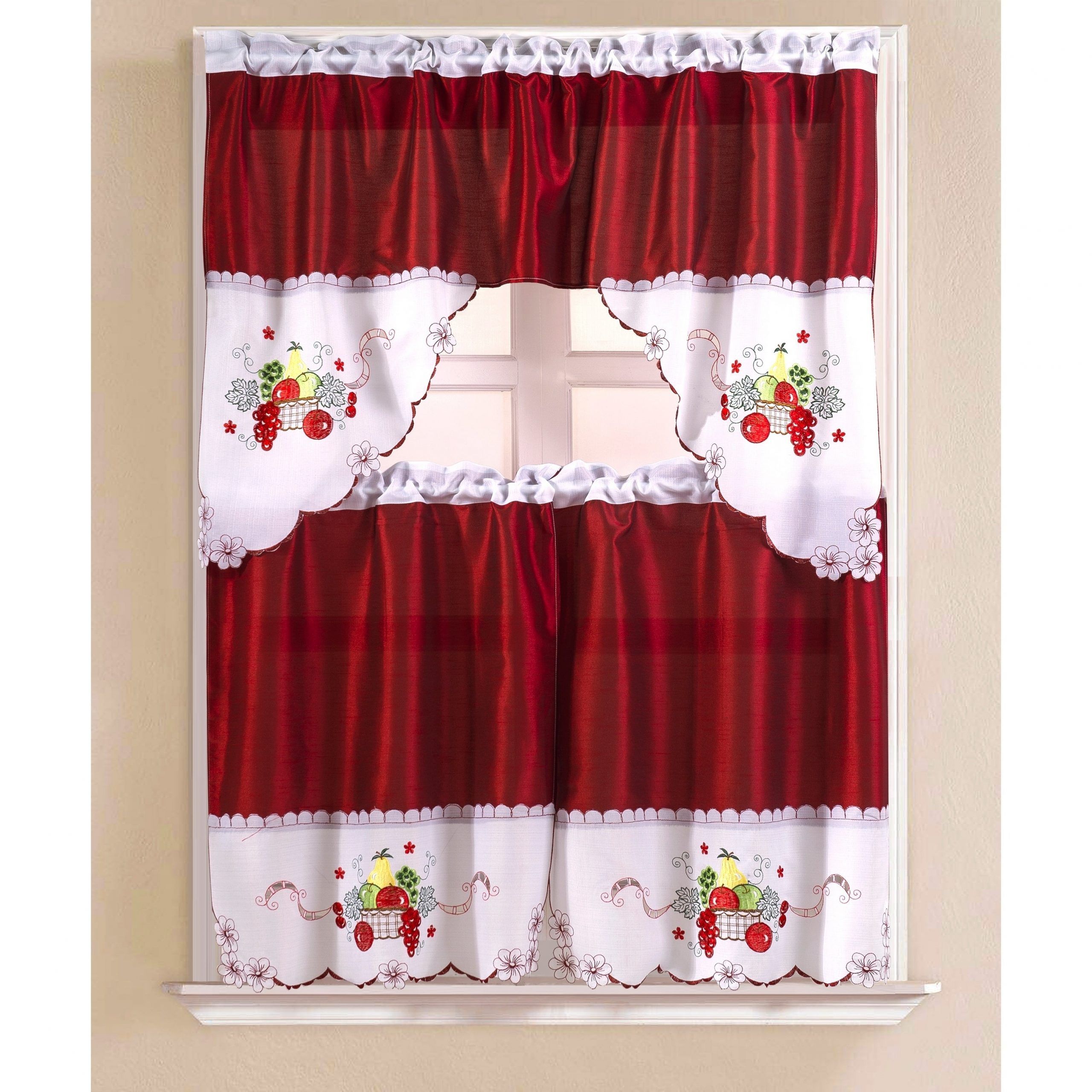 Porch & Den Eastview Faux Silk 3 Piece Kitchen Curtain Set With Red Delicious Apple 3 Piece Curtain Tiers (Photo 13 of 20)