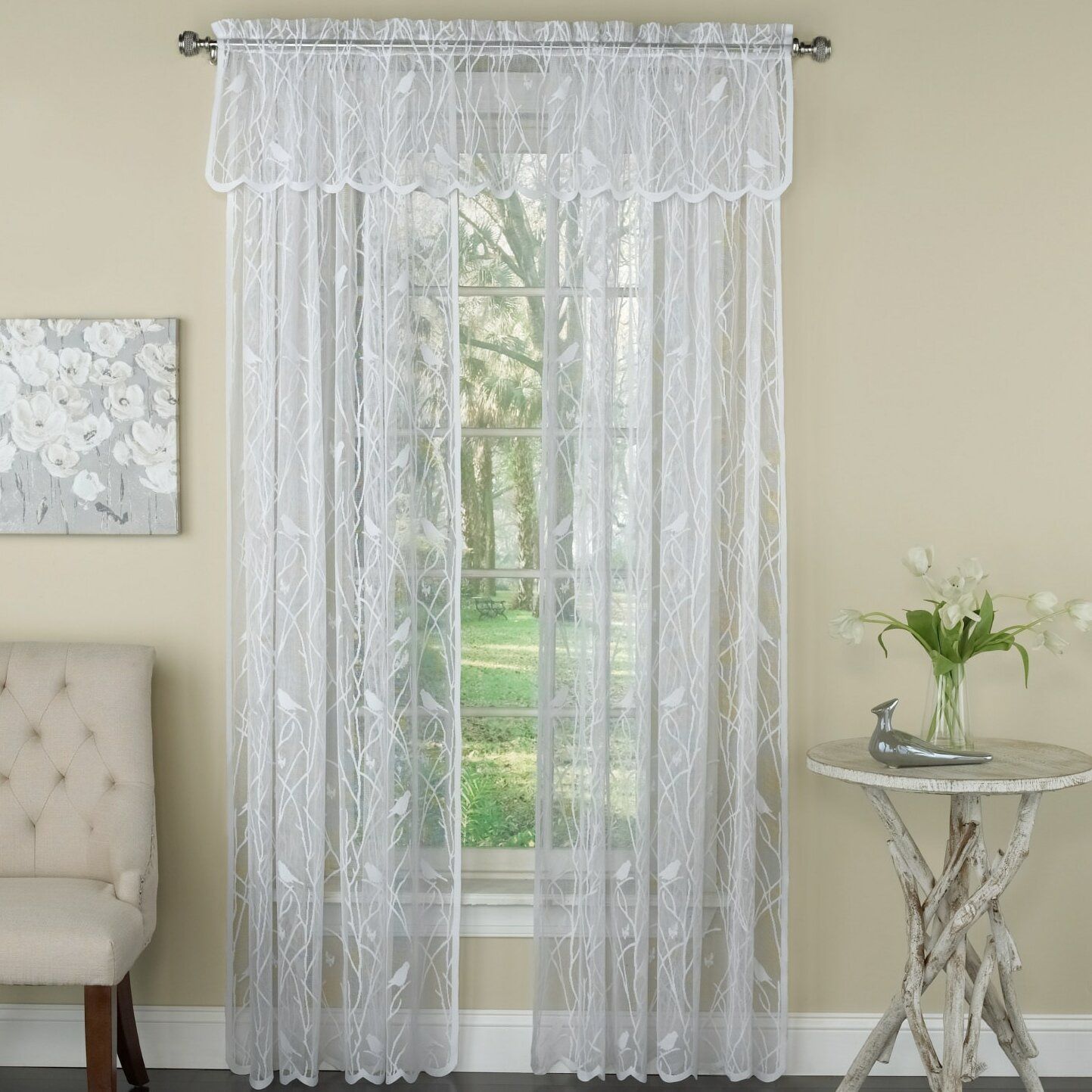 Prevatte Bird Song Lace Tier Pair Nature/floral Semi Sheer Rod Pocket  Single Window Curtain With Tranquility Curtain Tier Pairs (View 20 of 20)