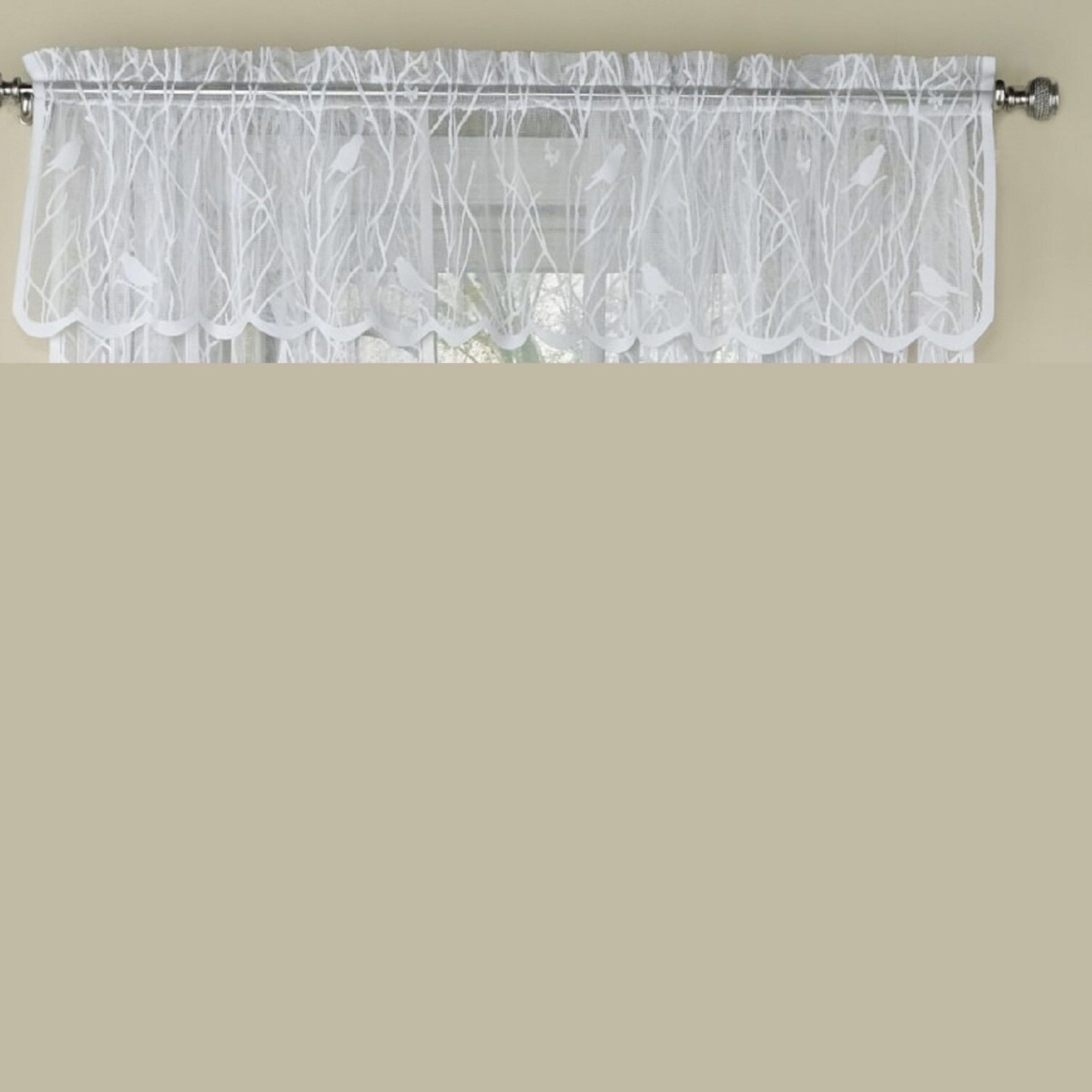 Prevatte Bird Song Sheer Lace Tailored 56" Window Valance Throughout White Knit Lace Bird Motif Window Curtain Tiers (Photo 15 of 20)