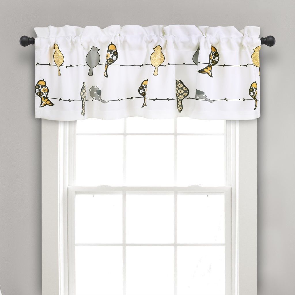 Rowley Birds Room Darkening Valance Yellow/gray 52x18+2 With Regard To Tree Branch Valance And Tiers Sets (View 9 of 20)