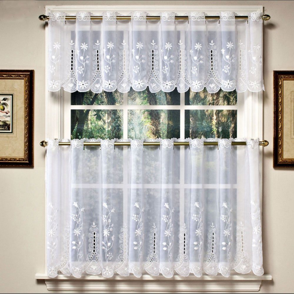 Samantha Embroidered Sheer Tier & Valance | Products With Regard To Pleated Curtain Tiers (View 8 of 20)