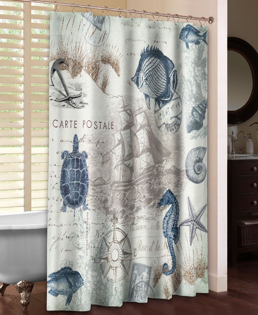 Seaside Postcard Shower Curtain | New House In 2019 Throughout Vintage Sea Shore All Over Printed Window Curtains (View 2 of 20)